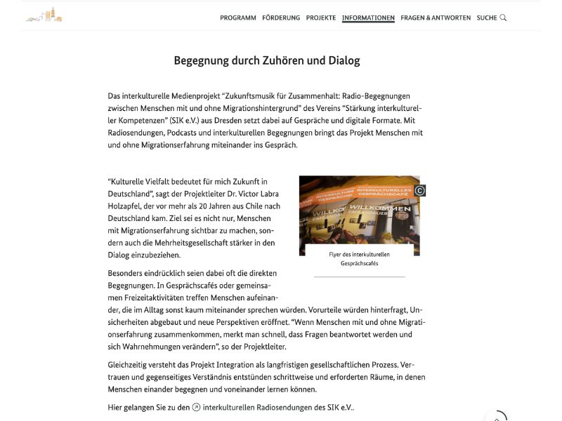 Ausschnitt des BGZ/BAMF-Beitrags über das Projekt Zukunftsmusik für Zusammenhalt von SIK e.V.